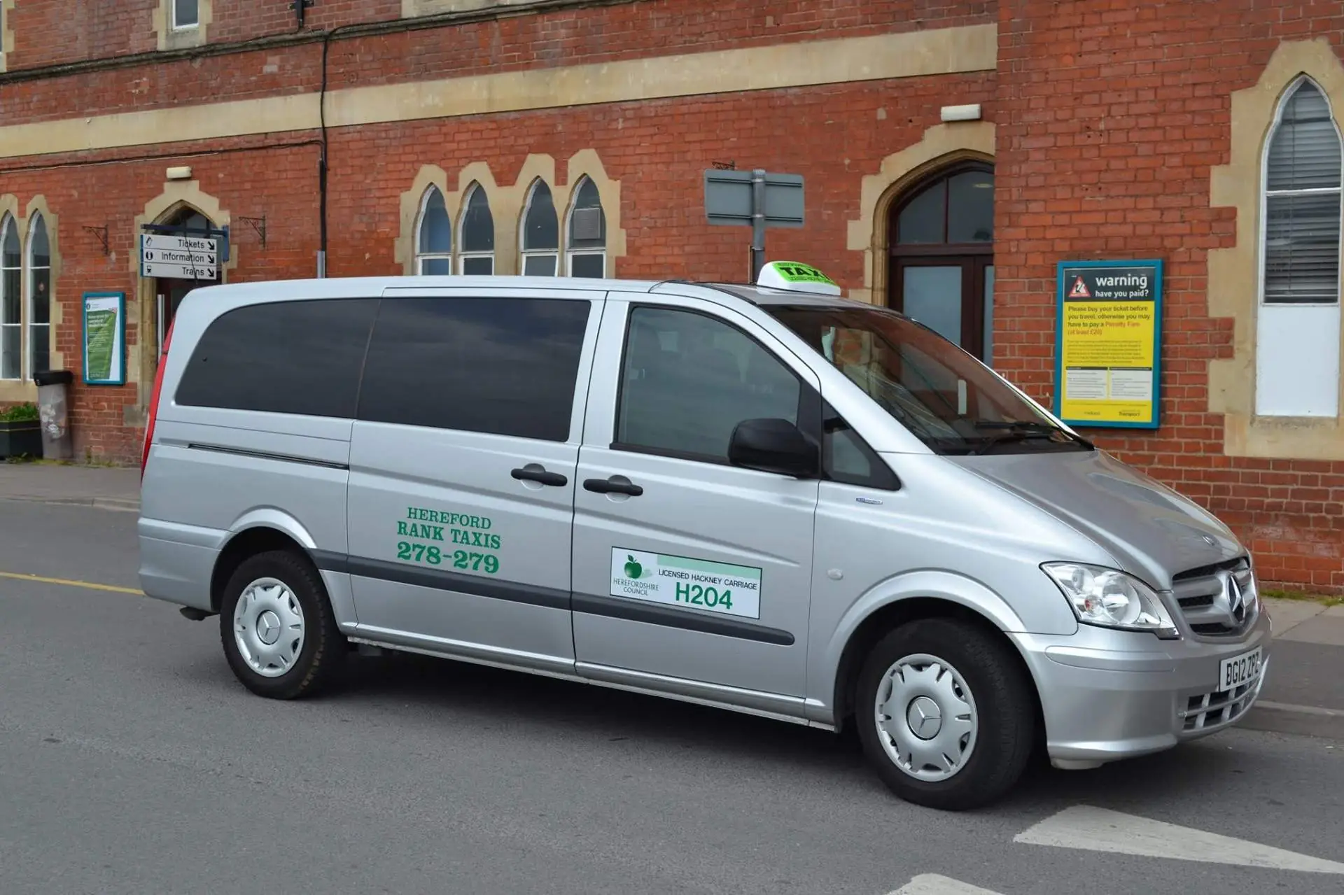 Silver Mercedes Hereford Rank Taxi at the station