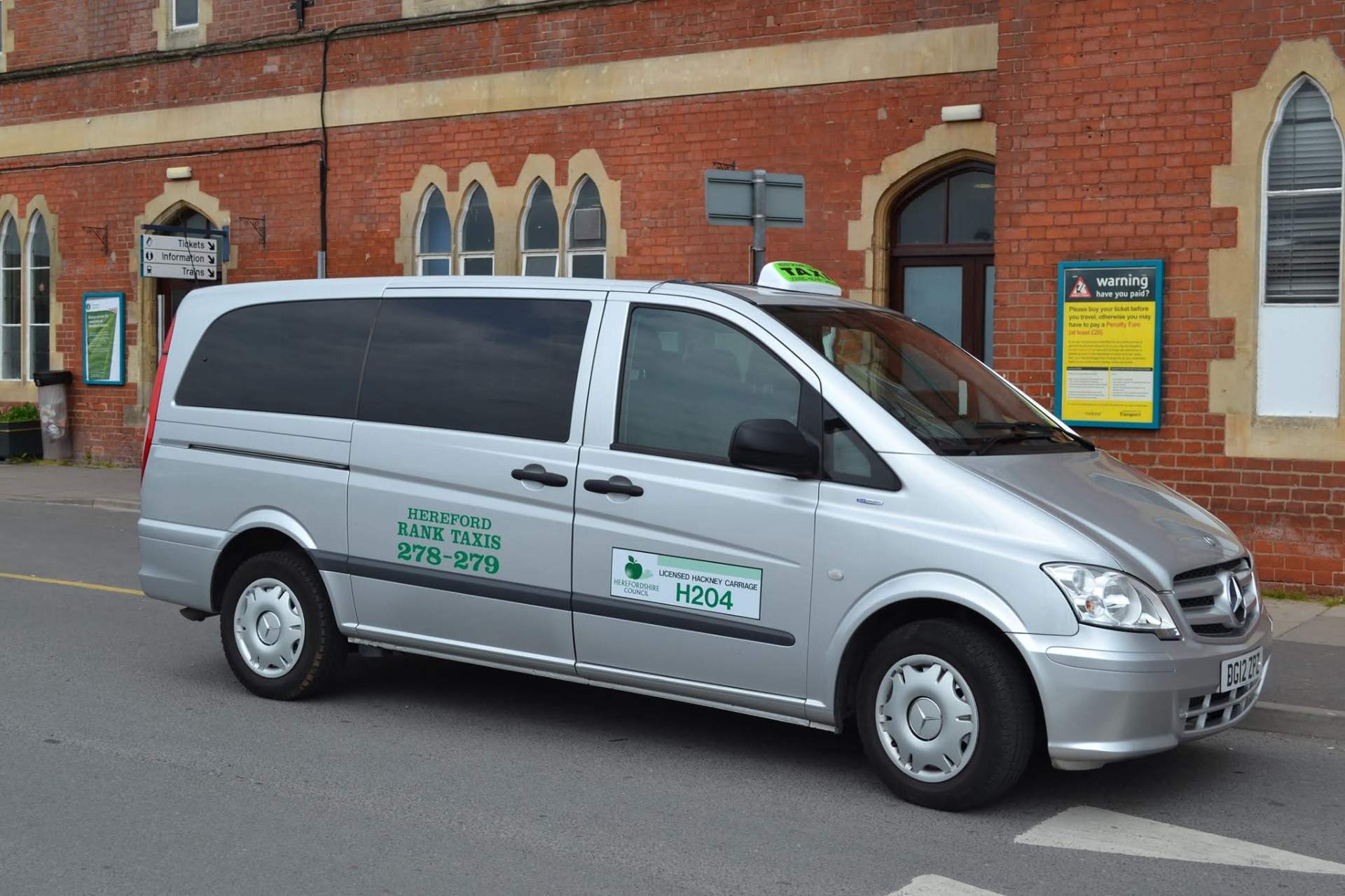 Silver Mercedes Hereford Rank Taxi at the station